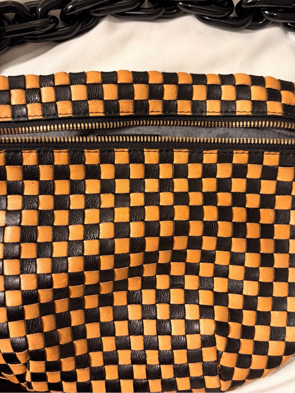 Clare V Woven Leather Crescent Belt Bag in Tan and Black - Picture 5 of 5